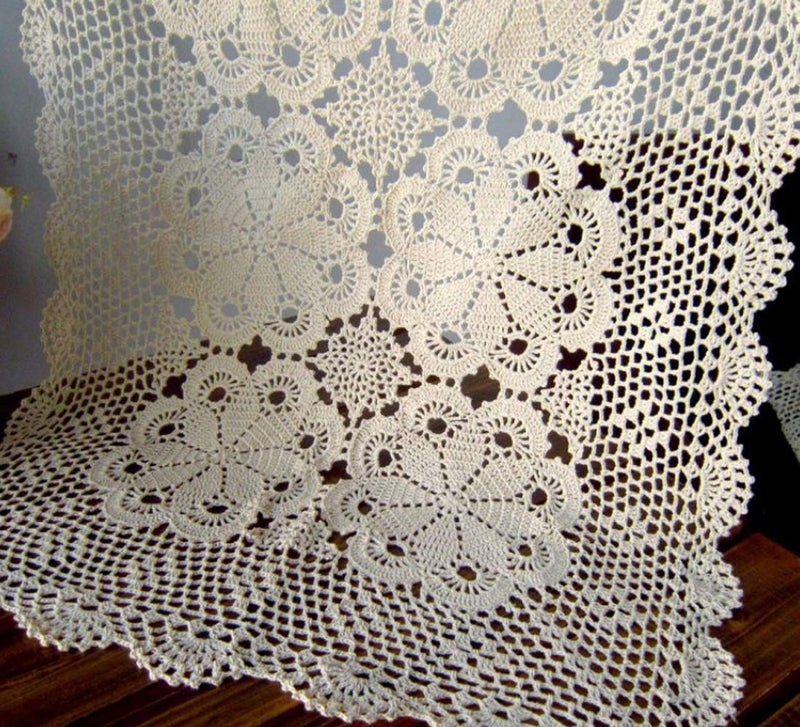 Damanni Rectangular Cotton Handmade Crochet Lace Table Runner Doilies Table Dresser Scarf,24 Inch by 31 Inchï¼ŒBeige - Image 1